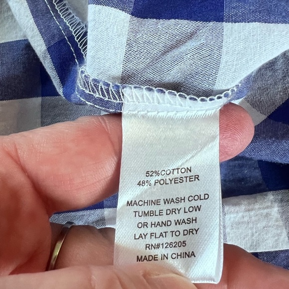 Blue Checkered Ruffle Sleeve Top - Picture 6 of 6